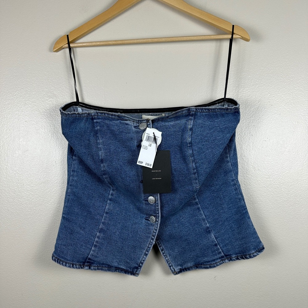 Current/Elliott Womens L Tube Top Heritage Blue Denim Strapless Button Front NEW